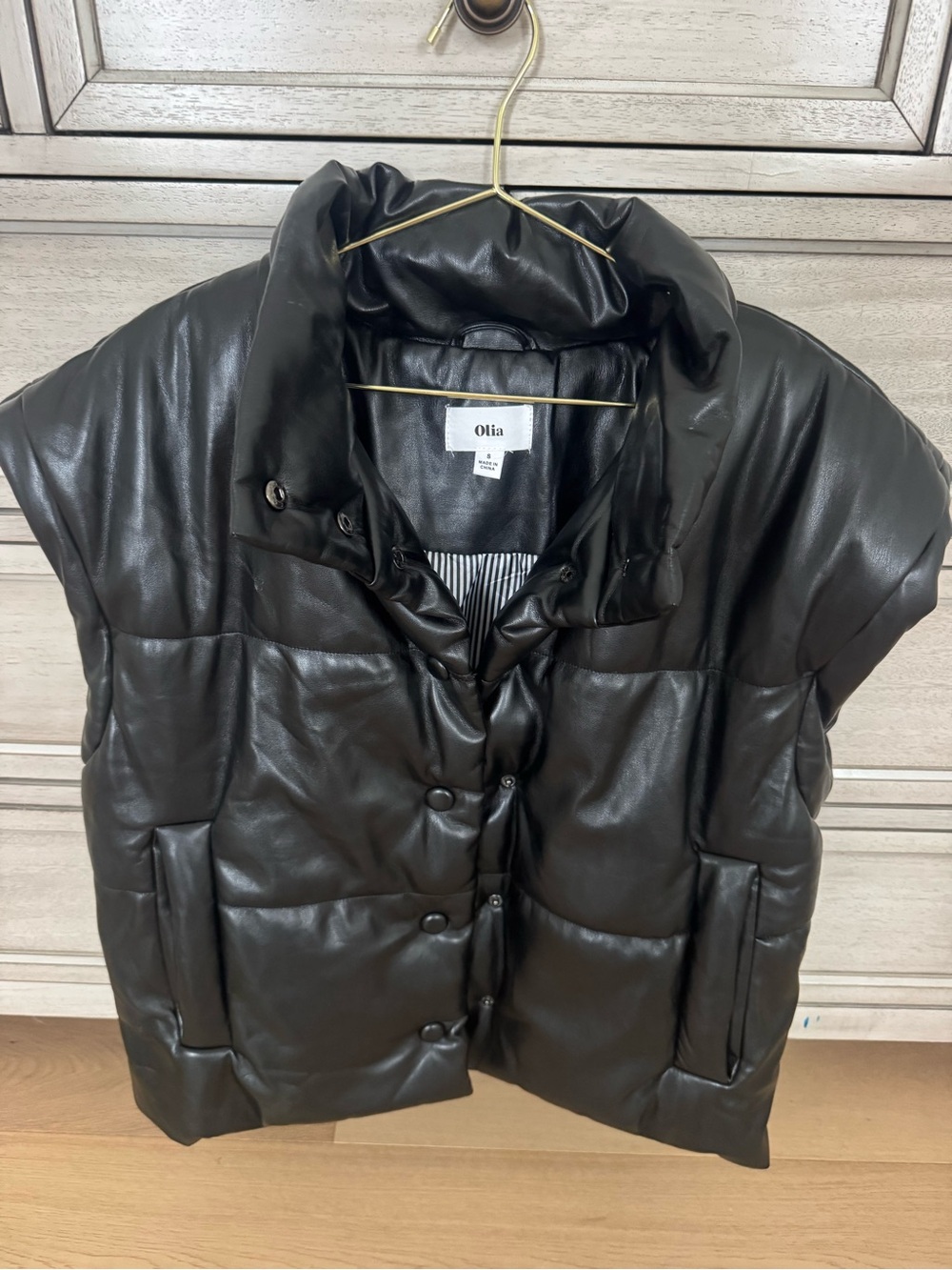 Vici Black Faux-Leather Puffer Vest